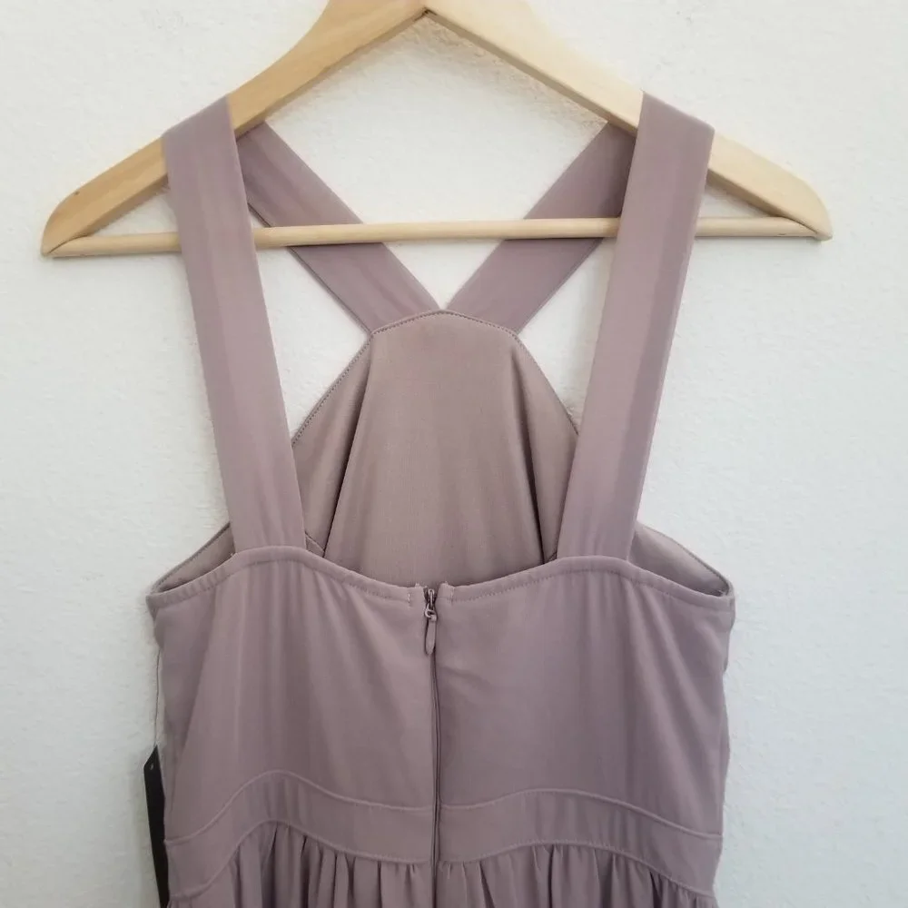 LULU'S Air of Romance Taupe Maxi Dress Gown Halter Neck Flowy Prom Wedding Med - Picture 6 of 9